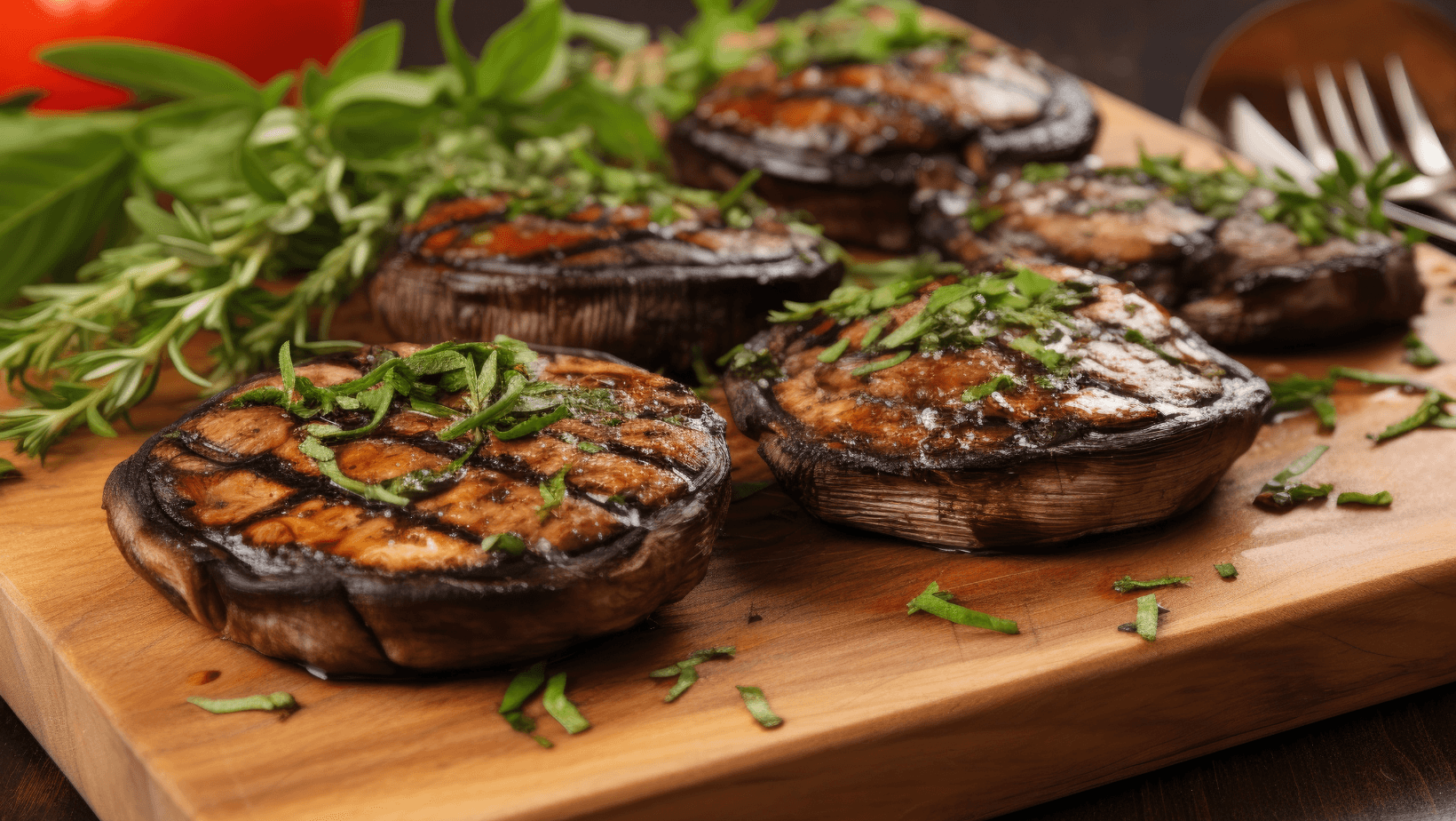 grilled portobello mushrooms on a board